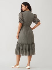 Grey Chiffon Brasso Swiss Dot High Neck Dress