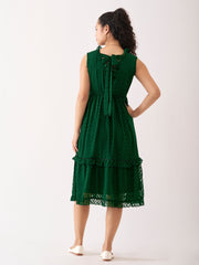 Green Chiffon Brasso Swiss Dot V-Neck Dress