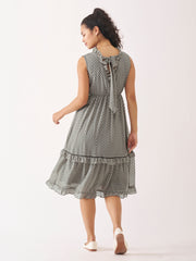 Light Grey Chiffon Brasso Swiss Dot V-Neck Dress