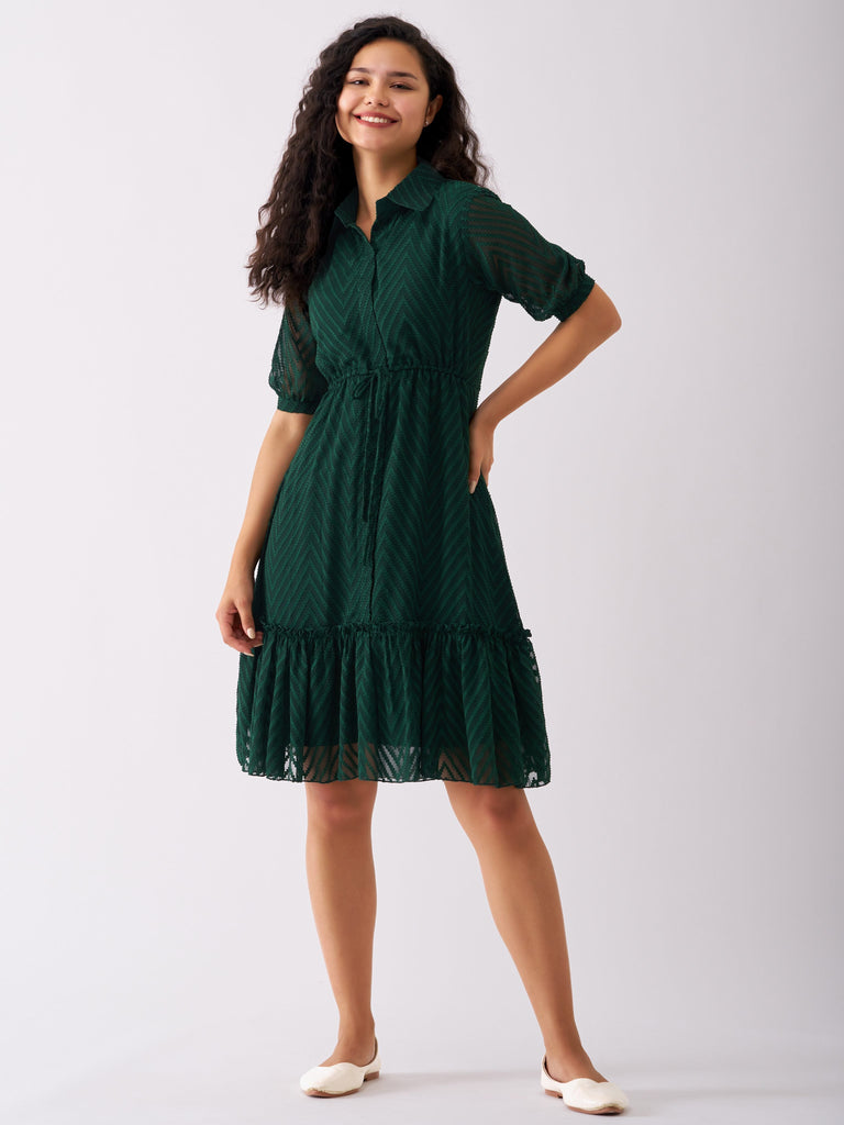Dark Green Chiffon Brasso Swiss Dot Point Collar Dress ElinaFashion.com Dark Green Chiffon Brasso Swiss Dot Point Collar Dress ElinaFashion.com