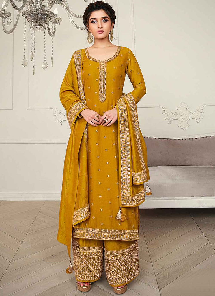 Yellow Color Vichitra Silk Designer Pakistani Salwar Suit