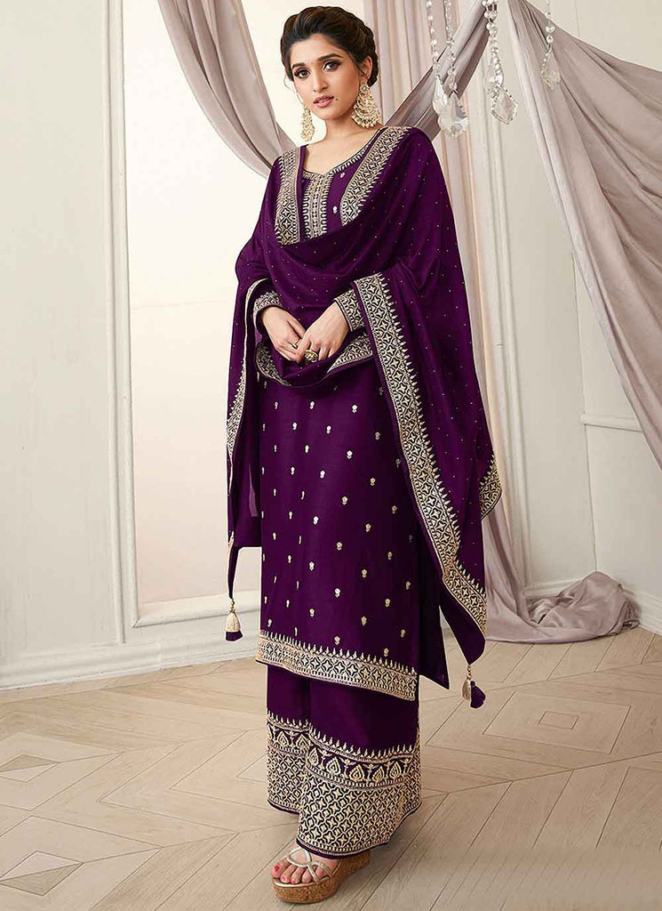 Purple Vichitra Silk Designer Pakistani Suit