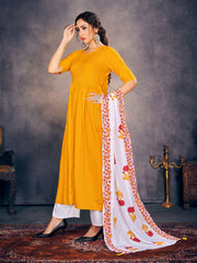 Party Wear Kurti Yellow Color Rayon Solid Dress For Party