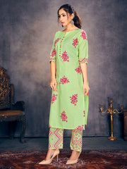 Party Wear Kurti Green Color Rayon Block Print Dress For Party