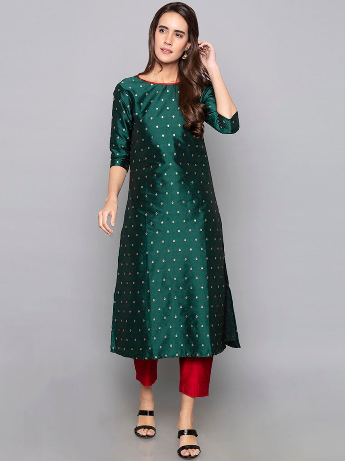 Designer Kurtis Green Color Art Silk Woven Dress For  Diwali