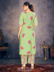 Party Wear Kurti Green Color Rayon Block Print Dress For Party