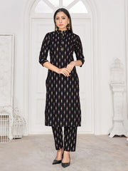 Party Wear Kurti Black Color Rayon Block Print Dress For Party