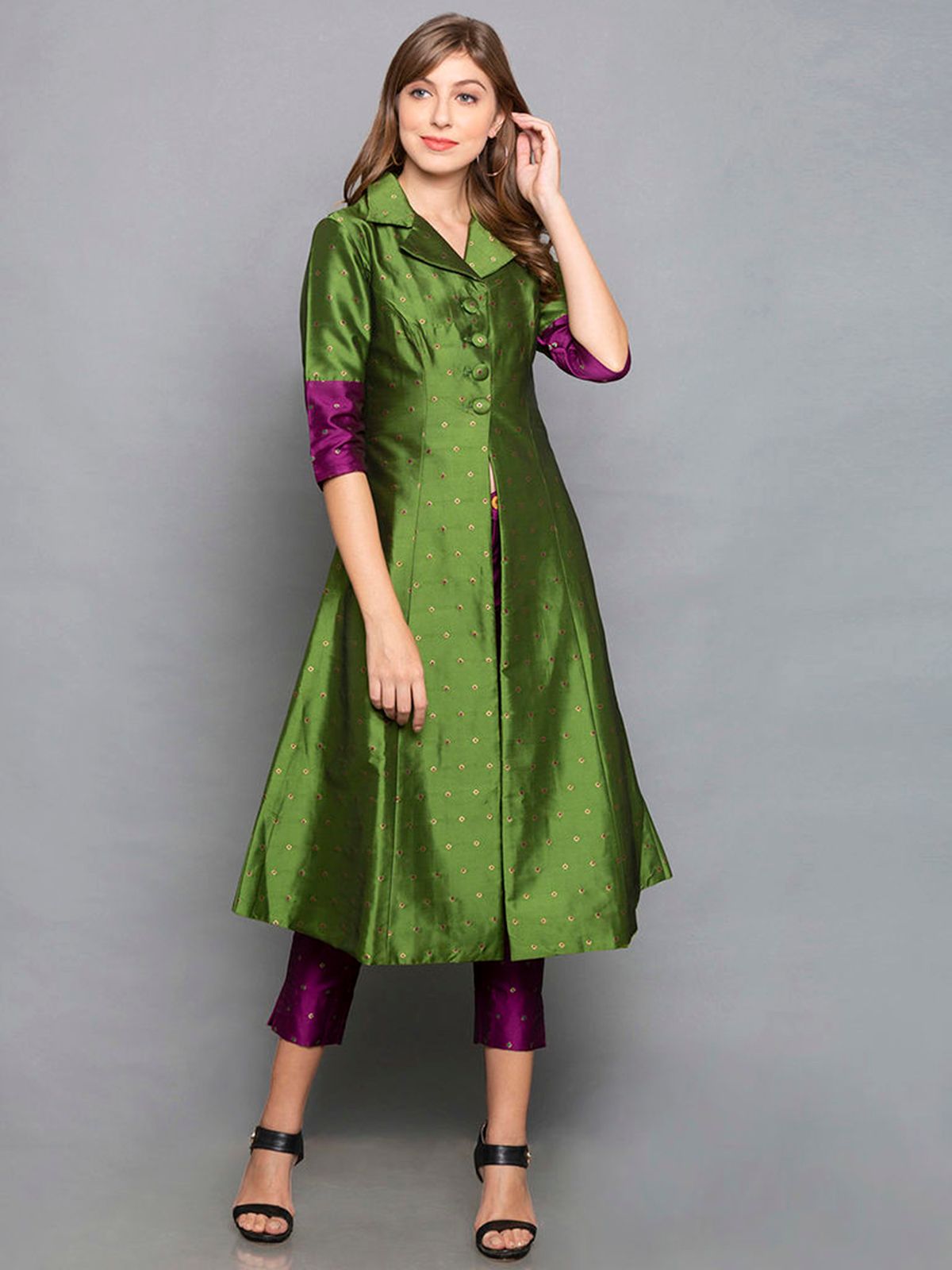 Designer Kurtis Green Color Art Silk Woven Dress For  Diwali