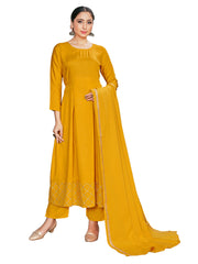 Kurta Set Yellow Color Rayon Foil Print Dress For Ceremonial