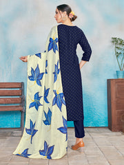 Kurta Set Navy Blue Color Rayon Foil Print Dress For Ceremonial