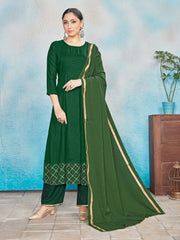 Ensemble Kurta avec robe à imprimé feuille de rayonne verte 