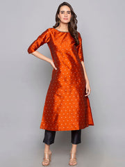 Designer Kurtis Rust Color Art Silk Woven Dress For  Diwali