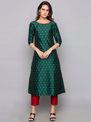 Designer Kurtis Green Color Art Silk Woven Dress For  Diwali