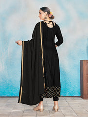 Kurta Set Black Color Rayon Foil Print Dress For Ceremonial