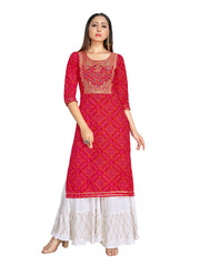 Red Rayon Embroidered Dress