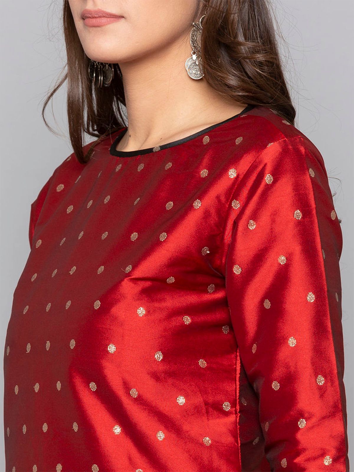 Designer Kurtis Red Color Art Silk Woven Dress For  Diwali