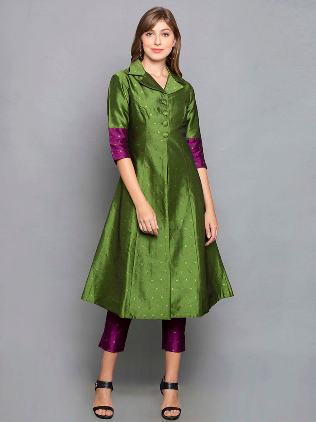 Designer Kurtis Green Color Art Silk Woven Dress For  Diwali