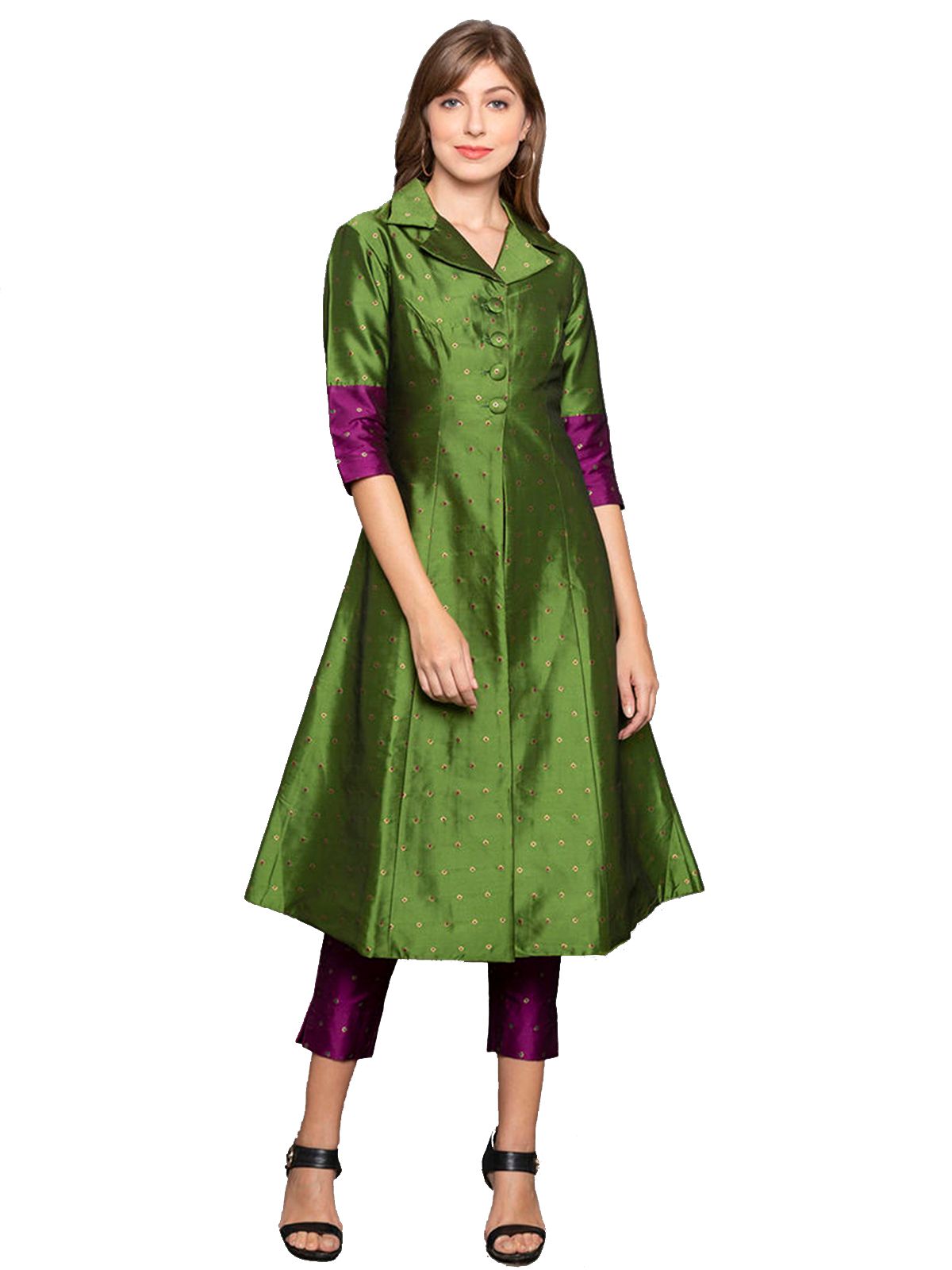 Designer Kurtis Green Color Art Silk Woven Dress For  Diwali