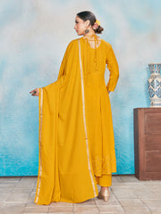 Kurta Set Yellow Color Rayon Foil Print Dress For Ceremonial