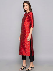 Designer Kurtis Red Color Art Silk Woven Dress For  Diwali