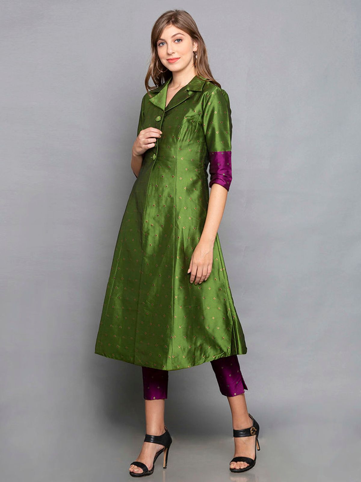 Designer Kurtis Green Color Art Silk Woven Dress For  Diwali