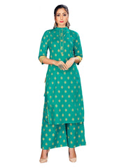 Party Wear Kurti Teal Color Rayon Foil Print Dress For Party