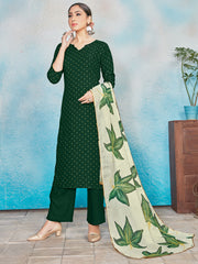 Kurta Set Green Color Rayon Foil Print Dress For Ceremonial