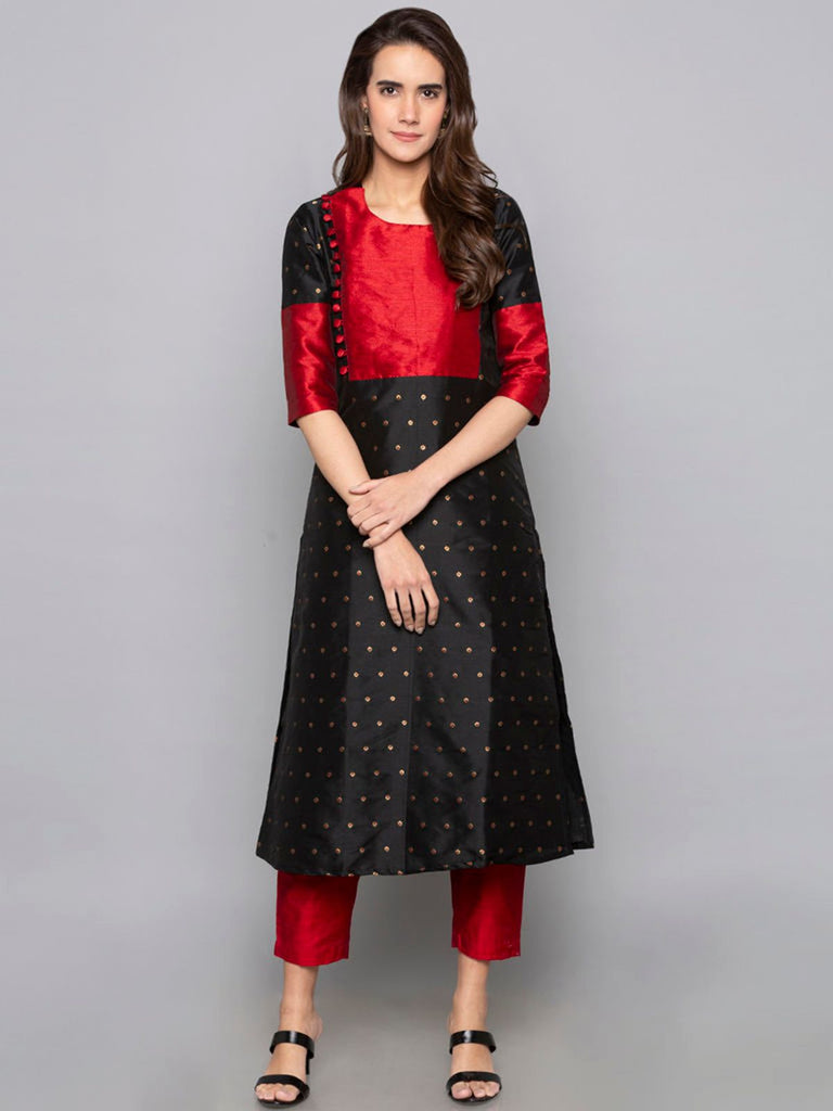 Designer Kurtis Black Color Art Silk Woven Dress For  Diwali