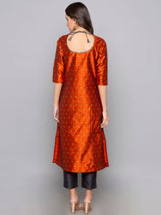 Designer Kurtis Rust Color Art Silk Woven Dress For  Diwali