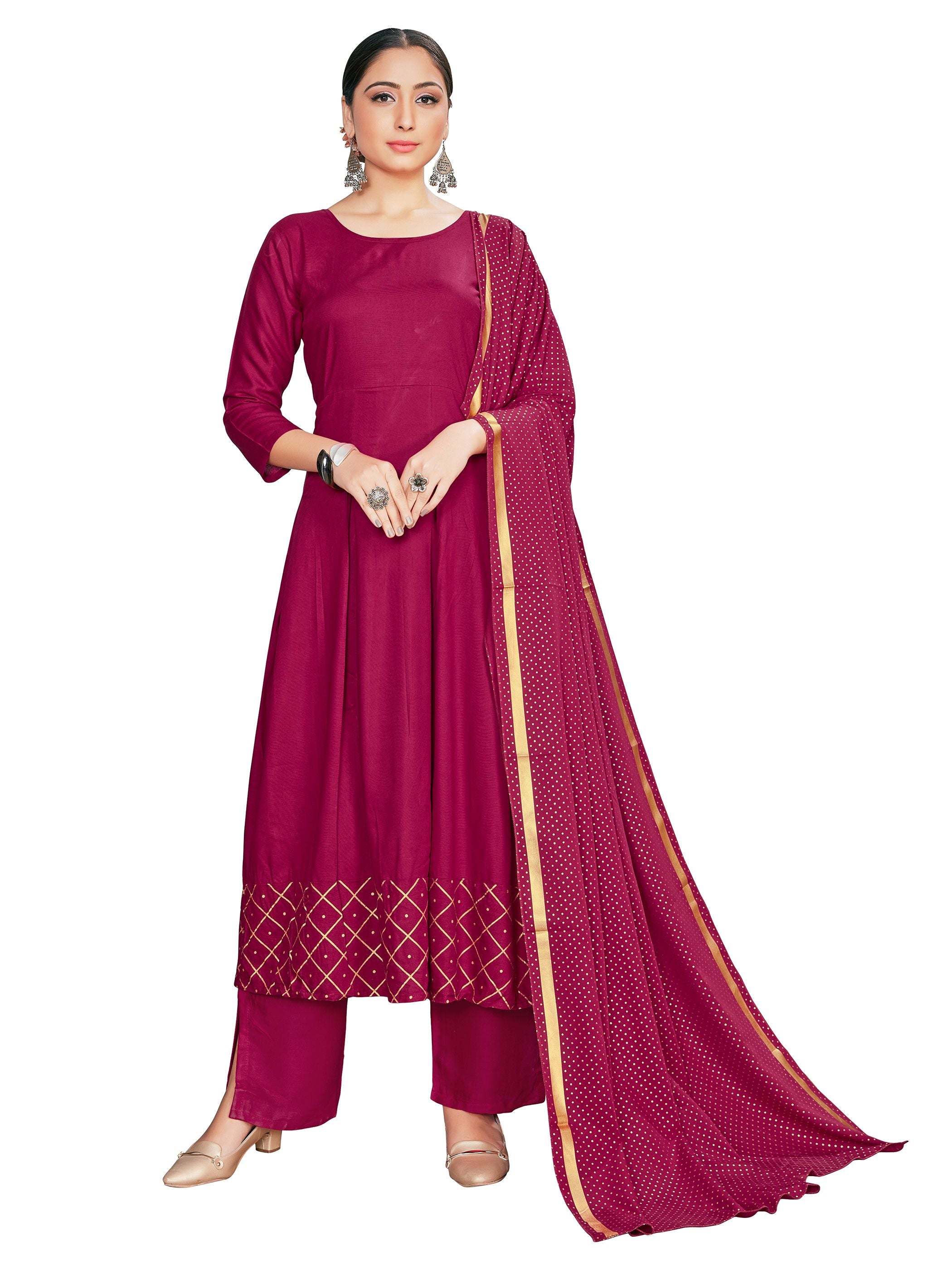 Kurta Set Pink Color Rayon Foil Print Dress For Ceremonial