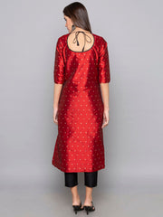 Designer Kurtis Red Color Art Silk Woven Dress For  Diwali