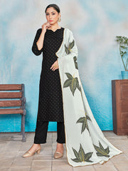 Kurta Set Black Color Rayon Foil Print Dress For Ceremonial