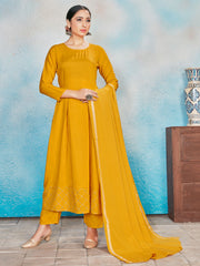 Kurta Set Yellow Color Rayon Foil Print Dress For Ceremonial