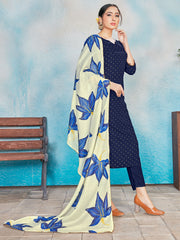 Kurta Set Navy Blue Color Rayon Foil Print Dress For Ceremonial