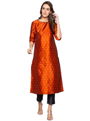 Designer Kurtis Rust Color Art Silk Woven Dress For  Diwali