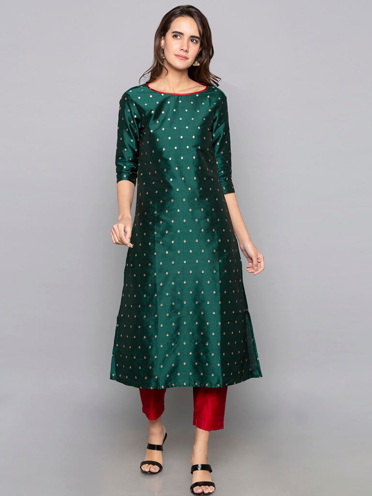 Designer Kurtis Green Color Art Silk Woven Dress For  Diwali