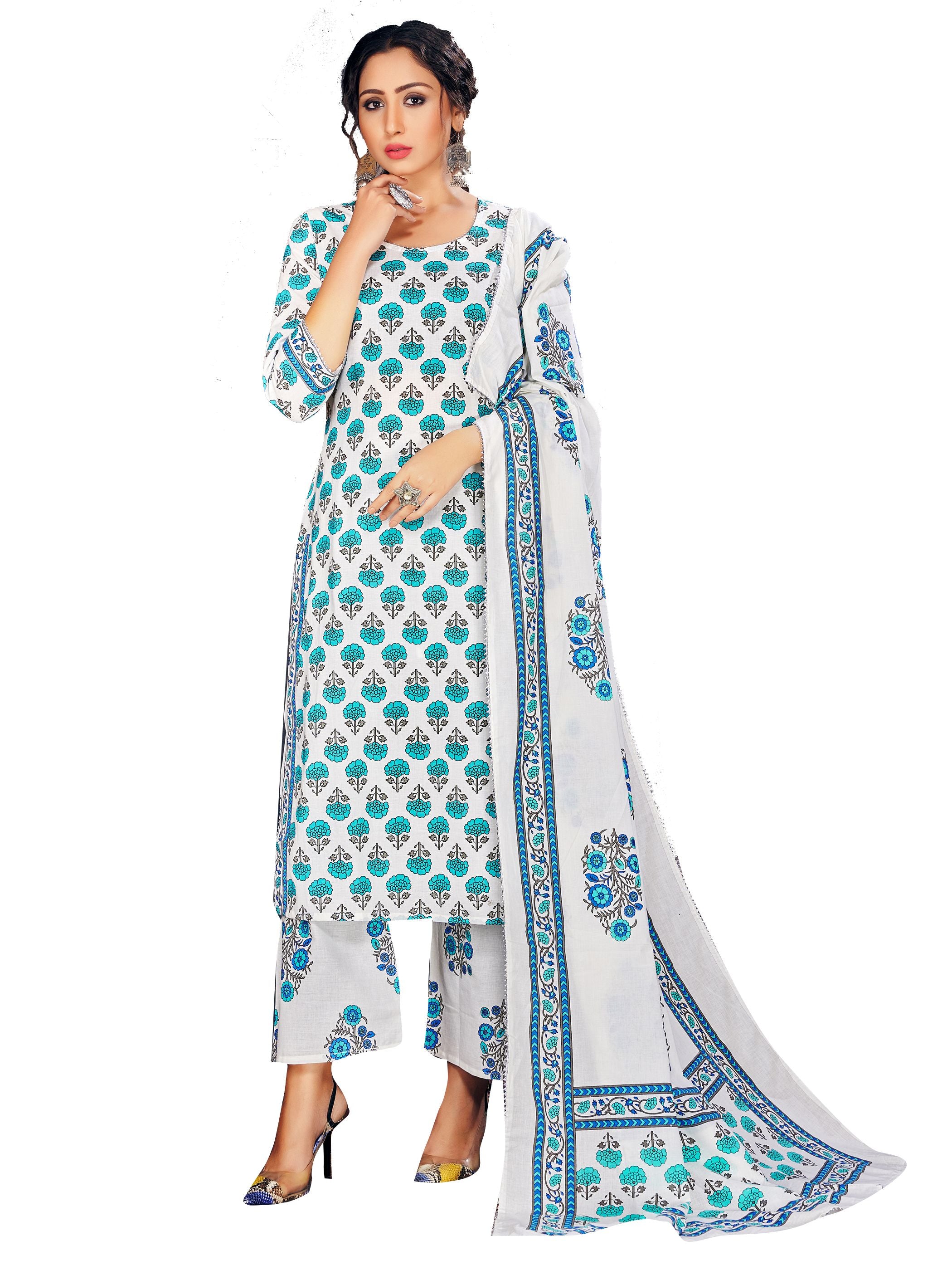 Party Wear Kurti White Color Cotton Block Print Dress For Party