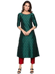 Designer Kurtis Green Color Art Silk Woven Dress For  Diwali