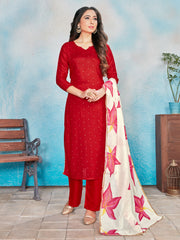 Kurta Set Red Color Rayon Foil Print Dress For Ceremonial