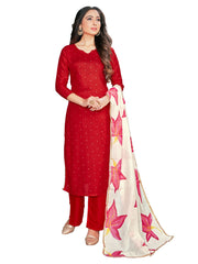 Kurta Set Red Color Rayon Foil Print Dress For Ceremonial