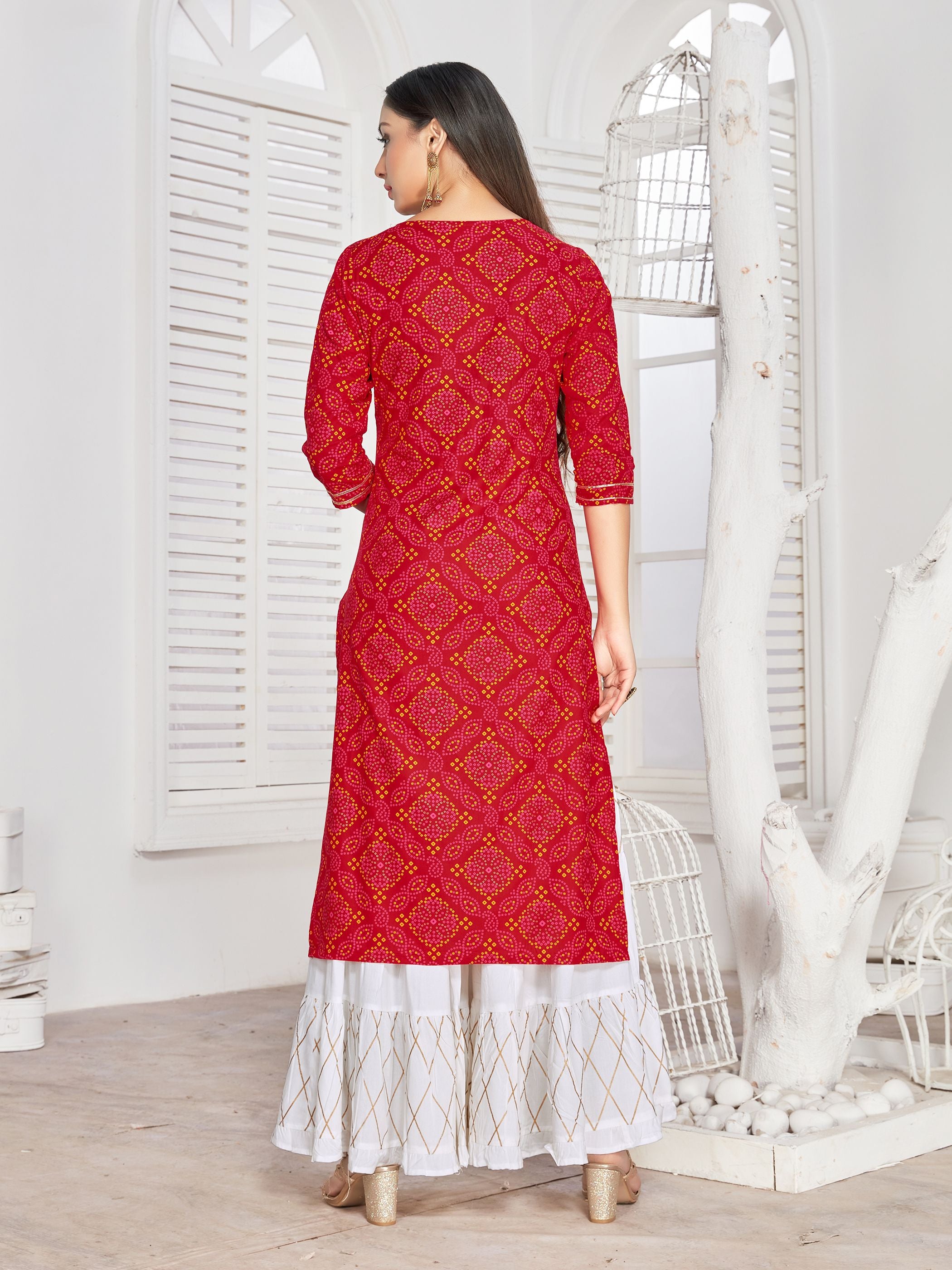 Red Rayon Embroidered Dress