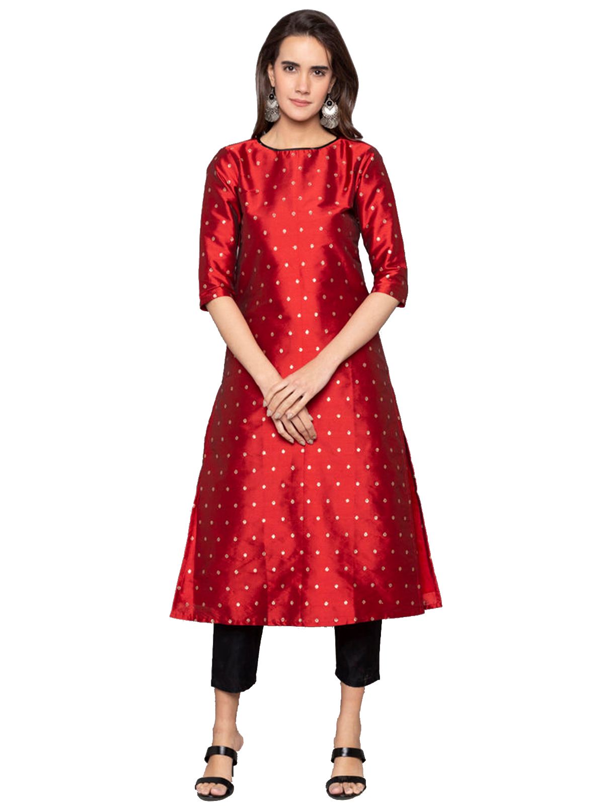 Designer Kurtis Red Color Art Silk Woven Dress For  Diwali