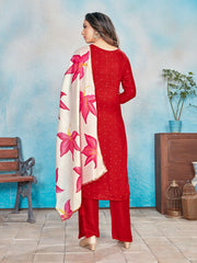 Kurta Set Red Color Rayon Foil Print Dress For Ceremonial